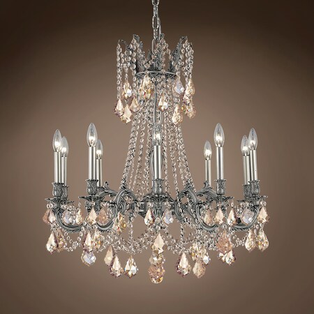 Traditional Versailles 10 Light 28" Crystal Chandelier, Pewter Frame with Cognac European Crystals, Hanging Ceiling Light
